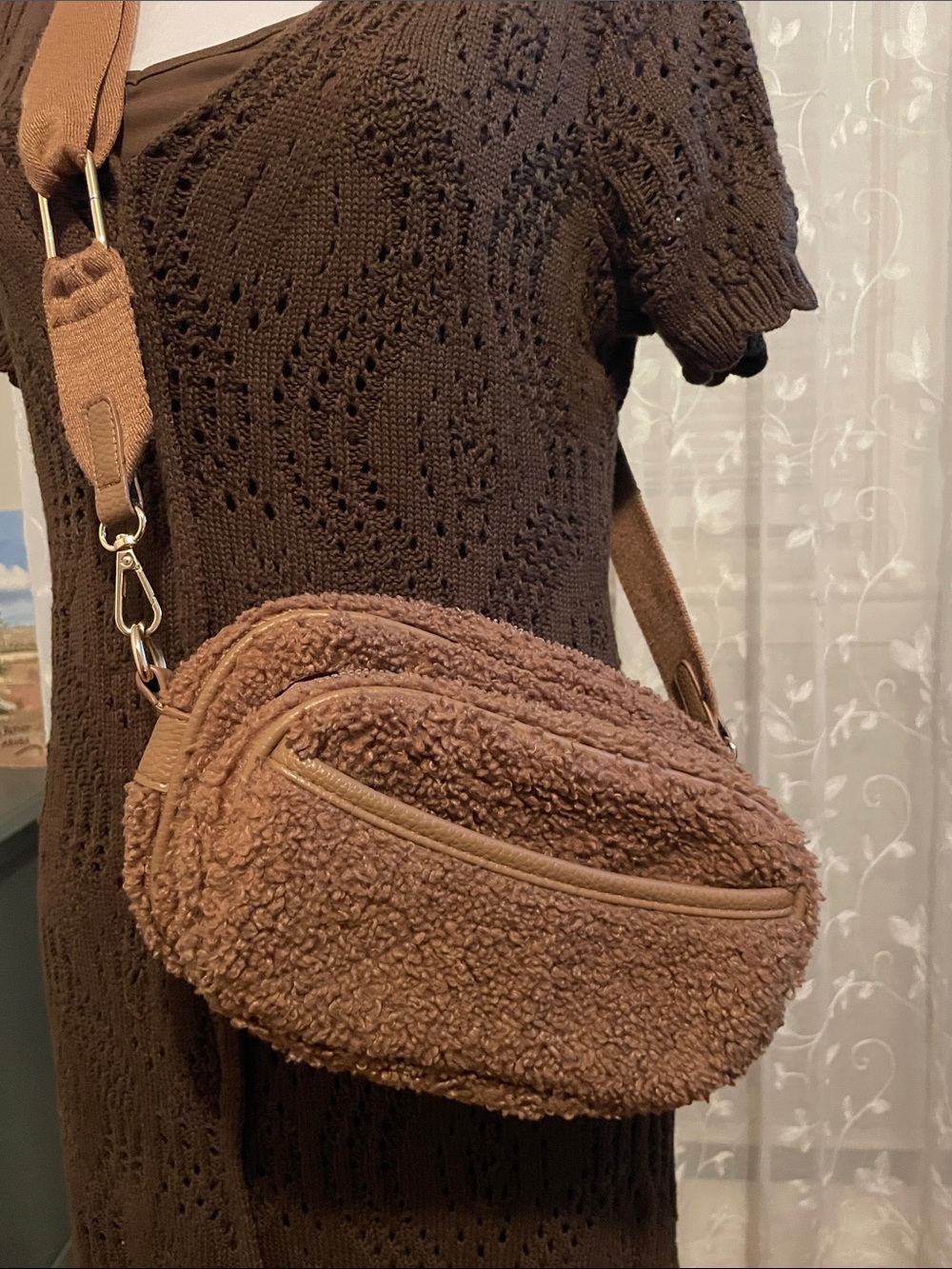 Laundry By Shelli Segal Brown Sherpa Crossbody Bag